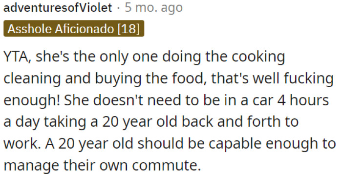 A 20-year-old should handle their own commute.