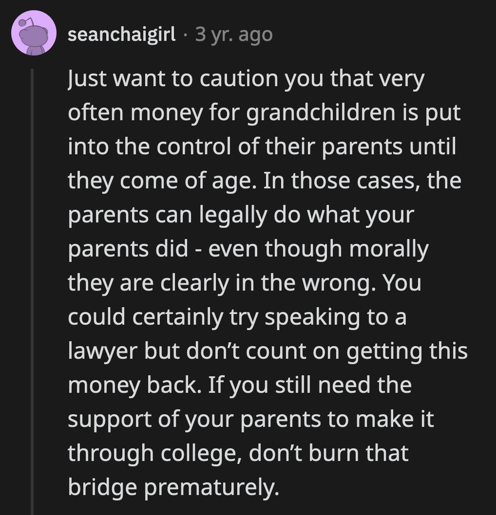 OP could consult a lawyer for free and see how specific her grandfather was with the money he left them.