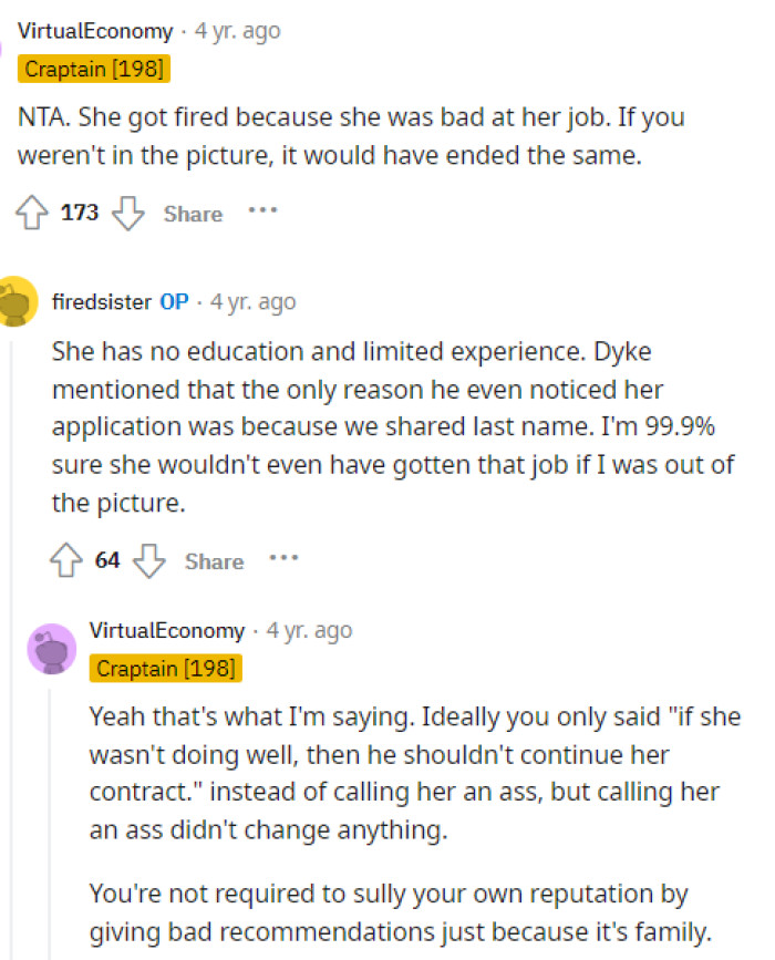 This is definitely what we are all thinking because it's not his responsibility to keep her job for her; it's hers.