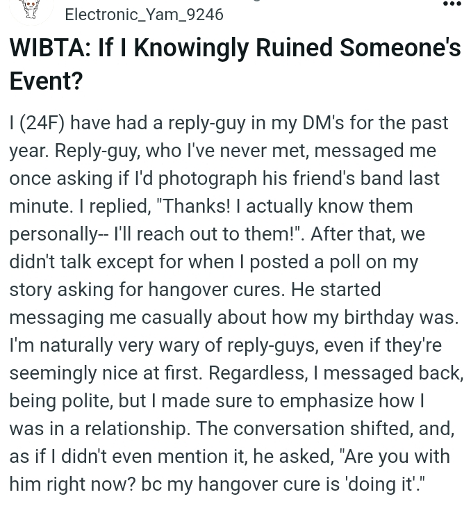 The reply guy started messaging the OP casually about how her birthday was