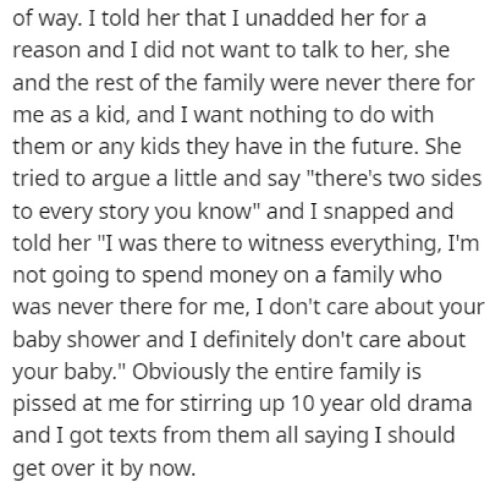 OP told their family that they don't want to spend money on them