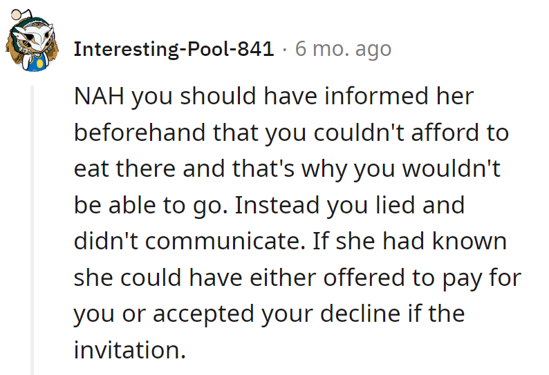 Skipped the budget chat before dinner—missed a chance for a feast or an easy decline. Lesson: communicate, don't complicate!