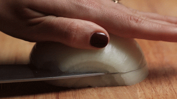 15. To hold an onion intact while chopping, create two horizontal slices.
