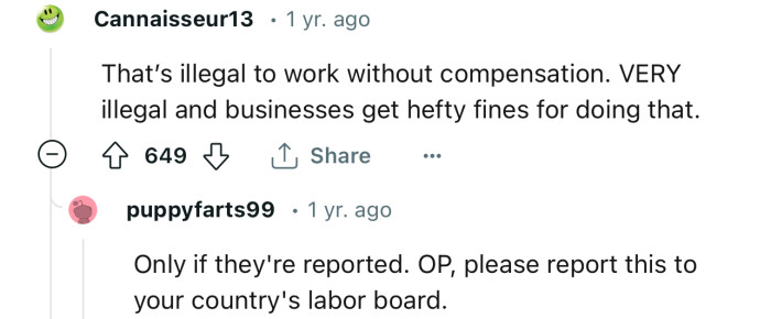 According to these Redditors, OP's manager is making an illegal suggestion and should be reported to the relevant authorities
