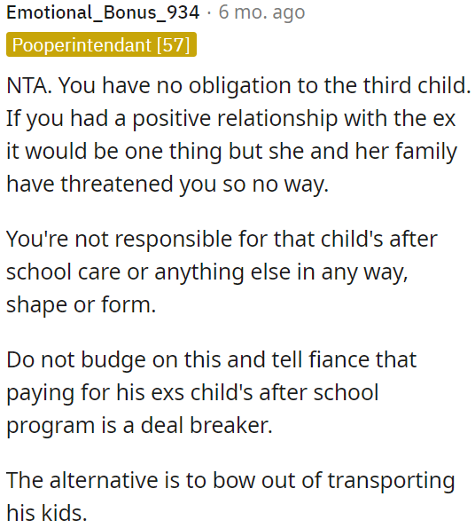 OP shouldn't be responsible for the child's after-school care or anything else.