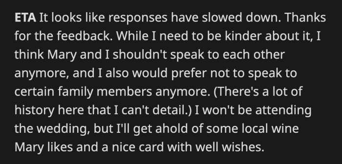 OP is trimming their family tree