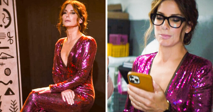 11. In the movie The Lost City, Sandra Bullock’s character wore a very tight jumpsuit that had no pockets. Where did she put her phone?