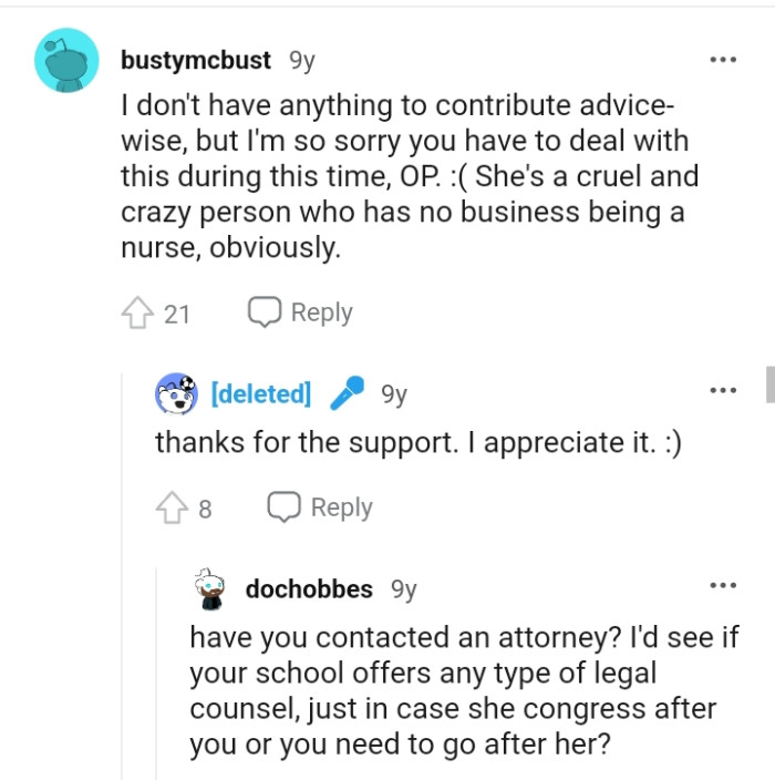 She's a cruel person who has no business being a nurse