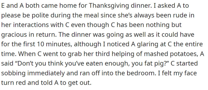All hell broke loose at the family Thanksgiving dinner