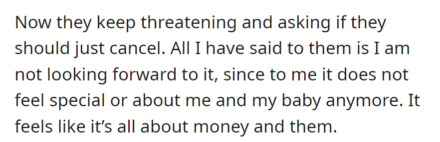 Now, OP's hesitating to attend the party because they kept threatening to cancel it.