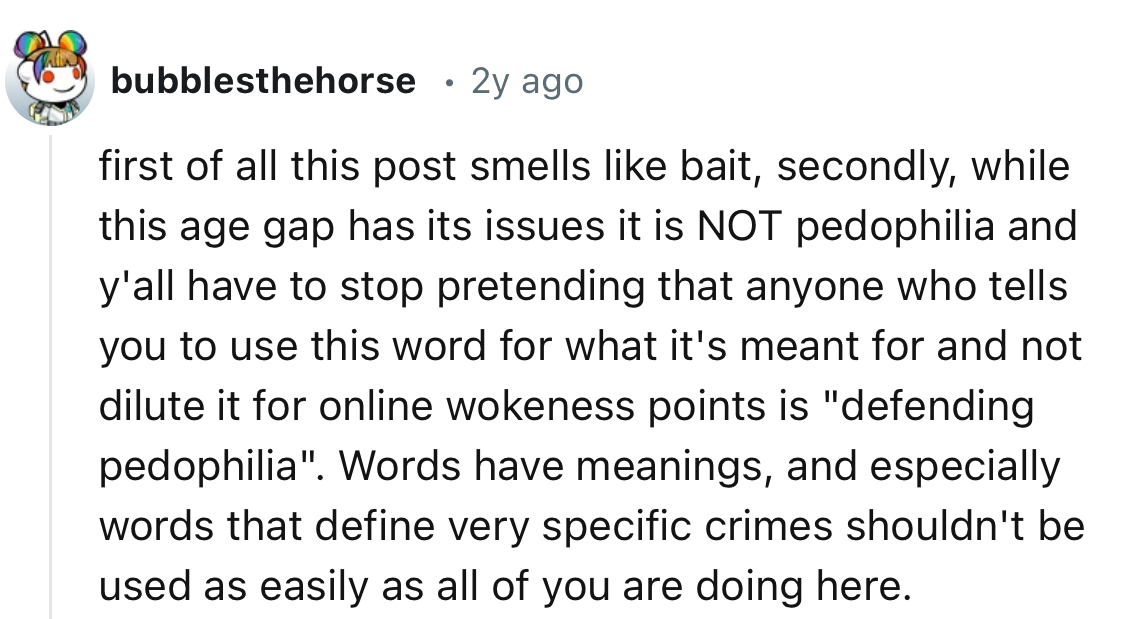 “While this age gap has its issues, it is NOT pedophilia.”