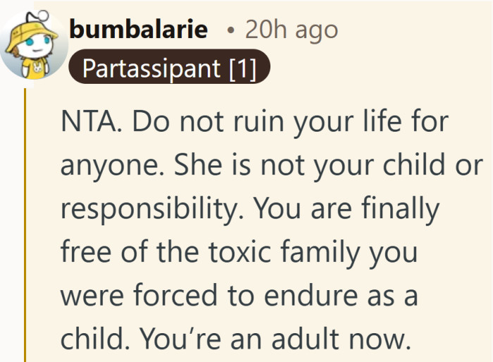Being family does not erase everything she had to go through to finally feel free.