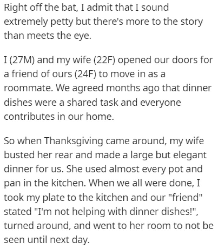 OP and his wife live with a mutual friend of theirs
