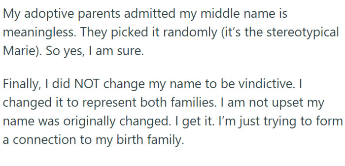 The former middle name didn't have any sentimental value