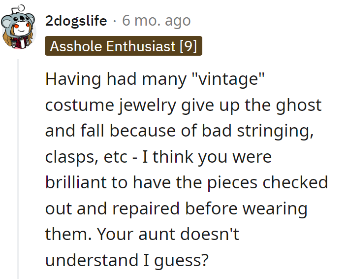 Avoiding a jewelry avalanche: she got the pieces checked and glammed up! The aunt might need a crash course in bling safety.