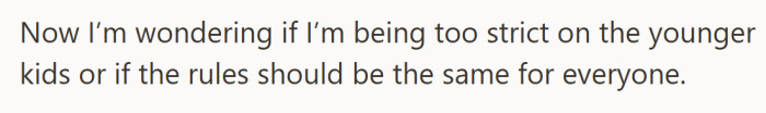 Now she’s second-guessing herself, torn between keeping things equal and meeting each child’s individual needs.