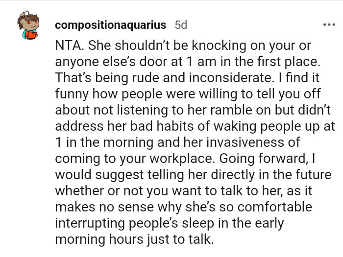 This Redditor suggests telling her directly in the future