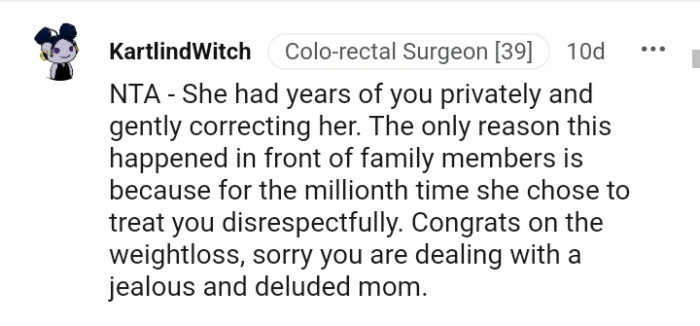 The OP is dealing with a jealous and deluded mom