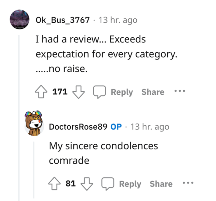 Exceeding expectations wasn't enough to merit a raise. Ouch!