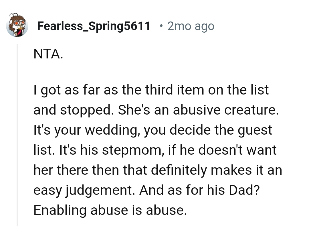 The OP and her partner decide the guest list