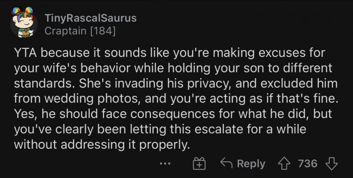 It seems like OP is making excuses for his wife.