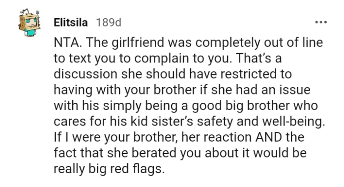 The girlfriend is completely out of line.