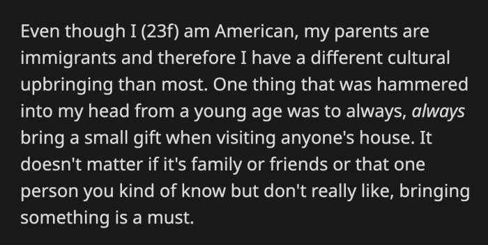 He told her to stop imposing her culture on everyone.