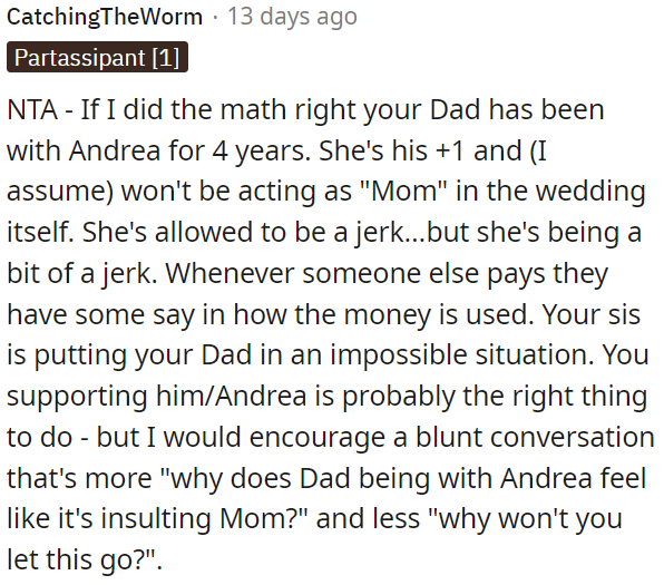 OP's sister is putting her dad in a tough spot.