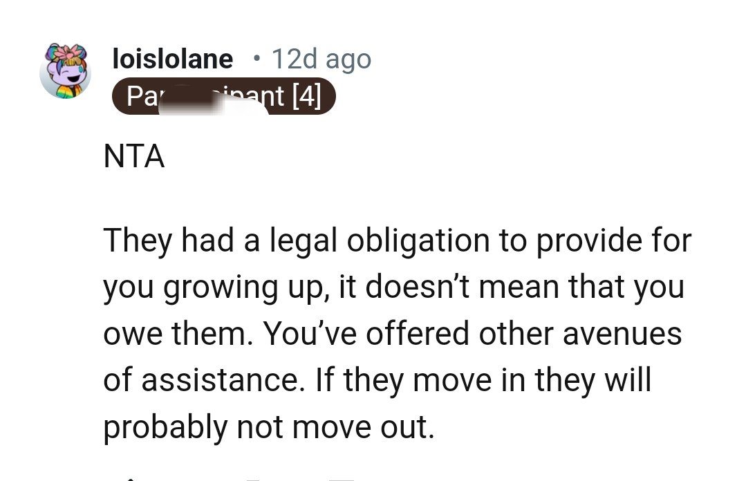 OP offered other avenues of assistance