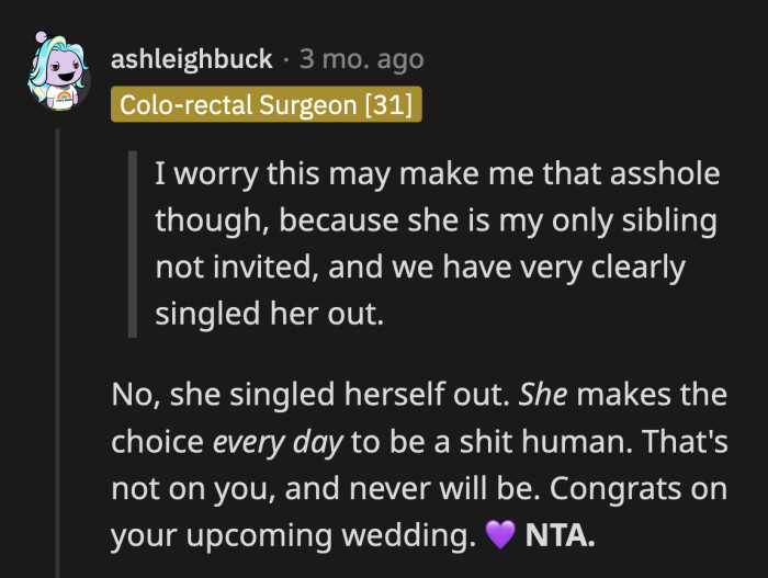 The gap in their relationship was caused by Emma's bigoted beliefs. She has no one but herself to blame for this exclusion, which is ironic.