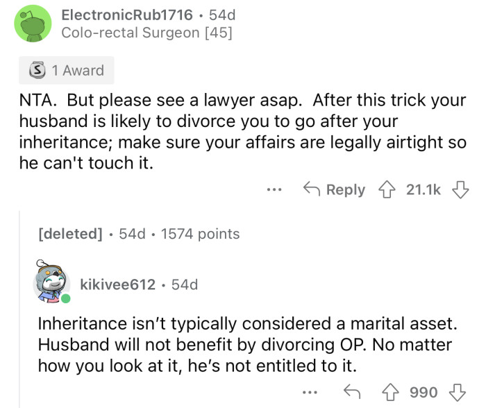 “Make sure your affairs are legally airtight so he can't touch it.”