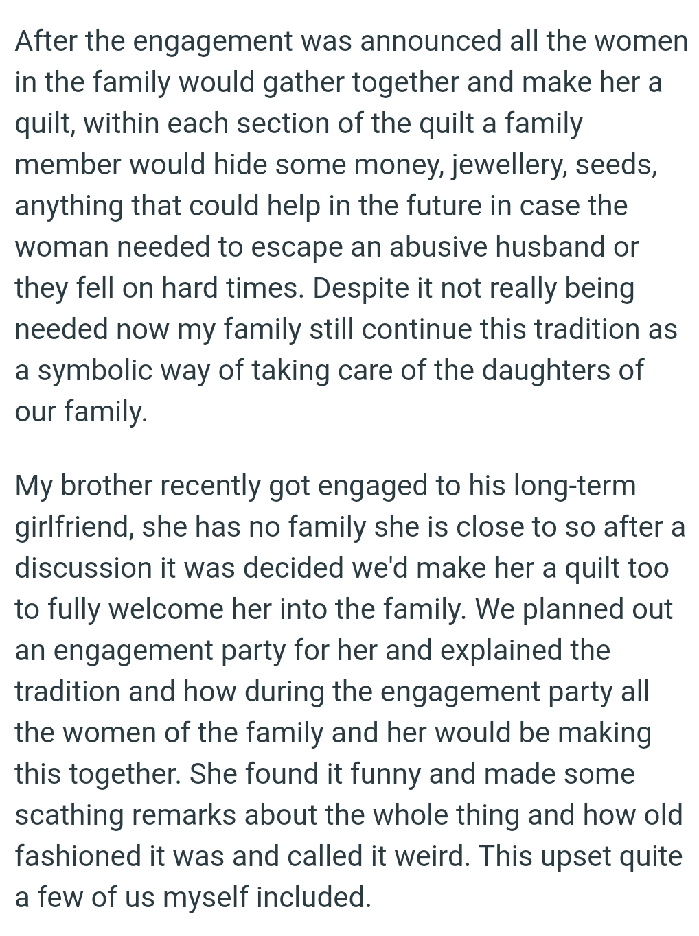 OP's Family Continues This Tradition as a Symbolic Way of Taking Care of the Daughters of Their Family