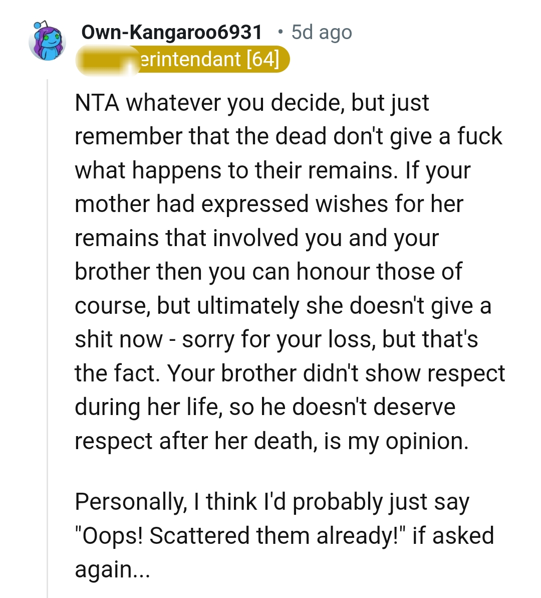 OP's Brother Failed to Show Respect While His Mom Lived