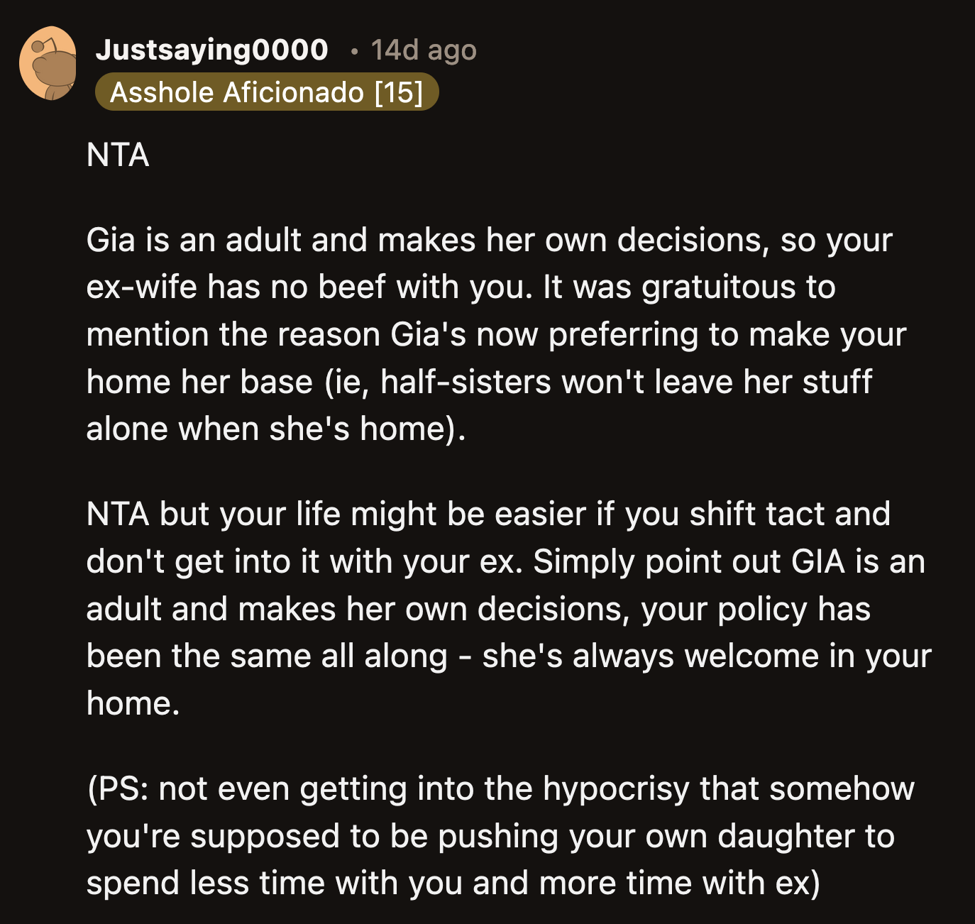 OP Has to Rise Above Reprimanding His Ex-Wife About Their Daughter If He Wants Less Stress.