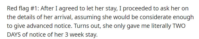 Upon agreeing to host her, OP asked for arrival details, only to find out that the daughter provided a mere two days' notice for her three-week stay.