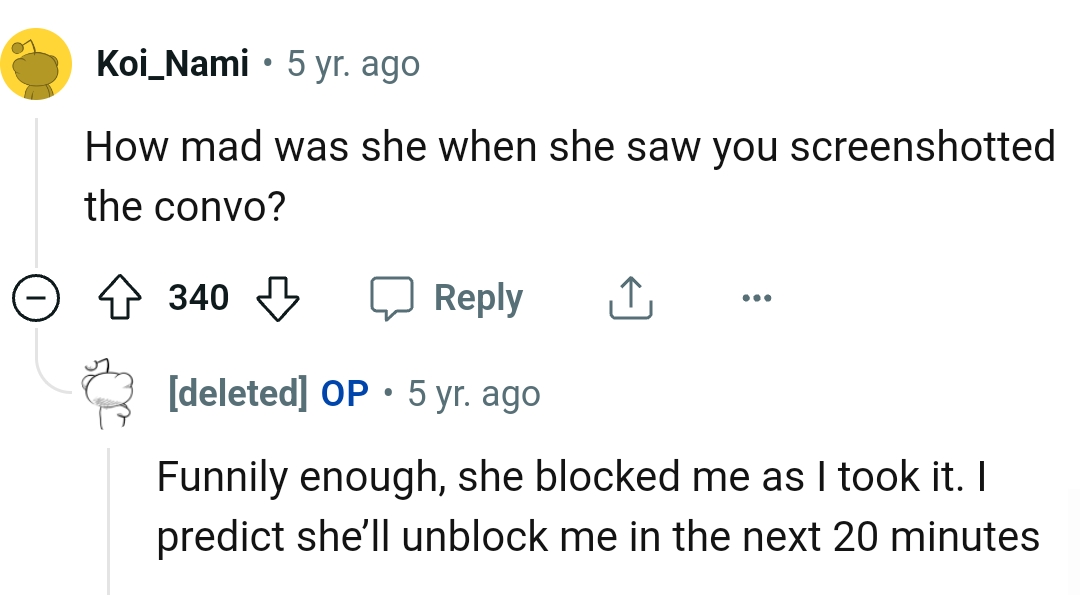 Apparently, she would block and unblock the OP at her own will