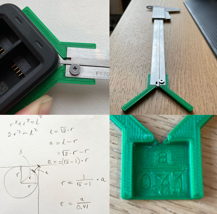"Corner Radius Gauge For My Calipers. R = A*(√2+1). Not Perfect. Not Terrible"