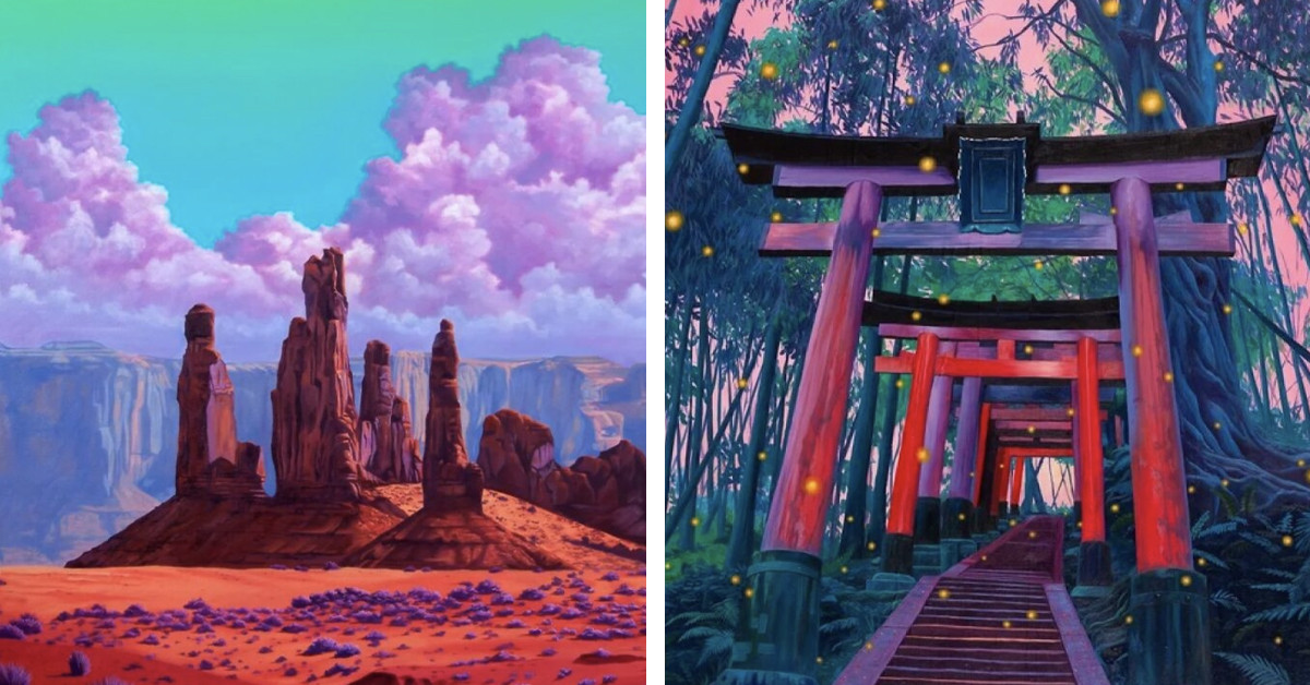 31 Vaporwave-Style Landscape Paintings That Feel Like a Dream