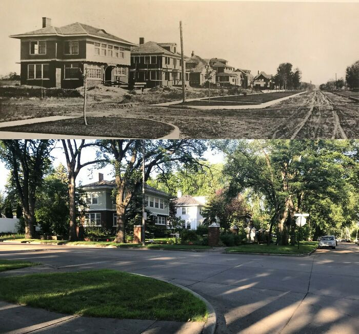 "Before (1916) And Current (2019) Photo Of Our Street"