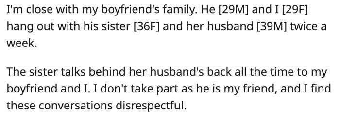 OP’s relationship with her boyfriend’s family was pretty okay, but there’s a thing that bothers her.