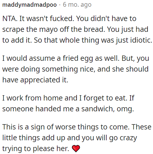 Her complaint was unnecessary, especially since OP was trying to do something nice.