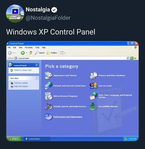 20. Windows XP control panel
