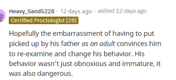 This is definitely the kind of perspective we are all having because it is quite sad that he needed to be picked up by his dad.