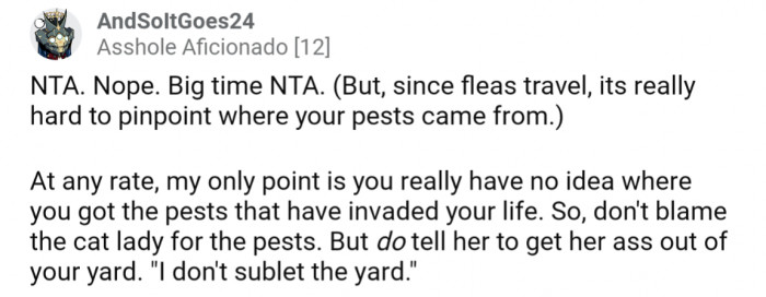 It's possible the fleas didn't come from their neighbor, but it's still reasonable to ask them not to use their yard