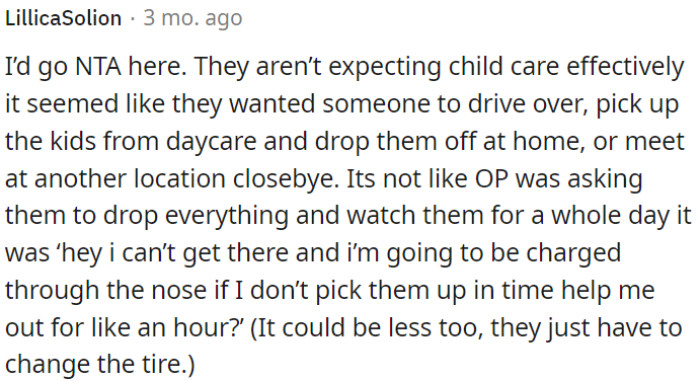 OP asked for a small favor, not full childcare