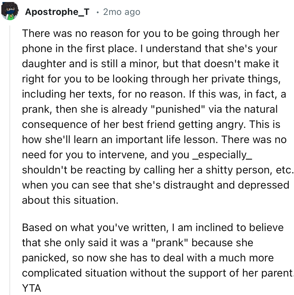 “If This Was, in Fact, a Prank, Then She Is Already ‘Punished’ via the Natural Consequence of Her Best Friend Getting Angry.”