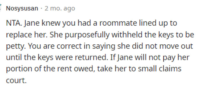 People all over are telling her to take her to court for not paying, or if she doesn't pay.