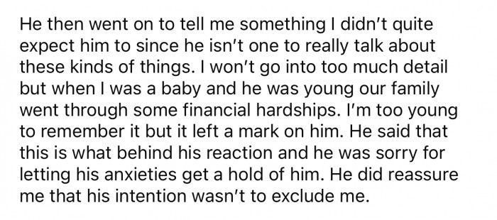 OP's brother apologized for letting his anxieties get a hold of him.