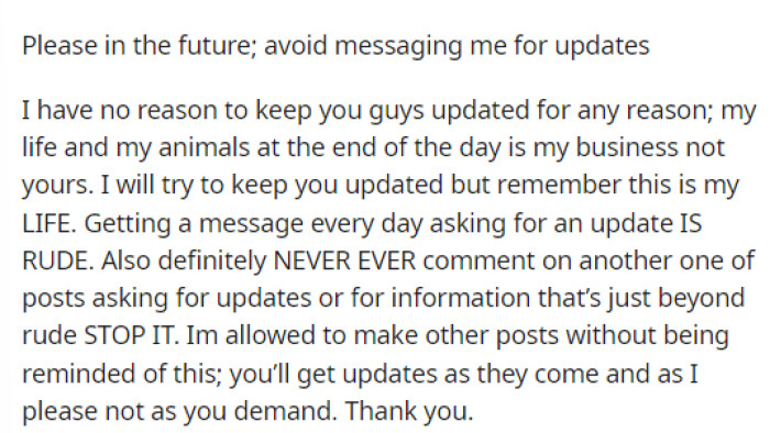 She also added a little note at the bottom of her post to tell people not to message her too much about this and that she will update when she can.