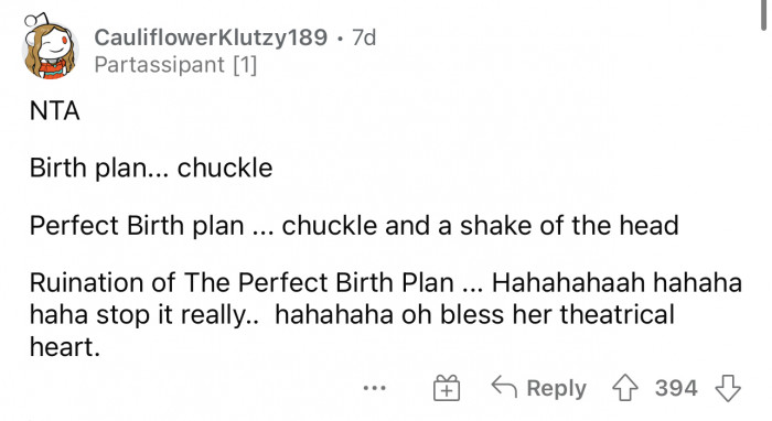 There is literally no such thing as a perfect birth plan or a perfect birth, but let the lady dream.